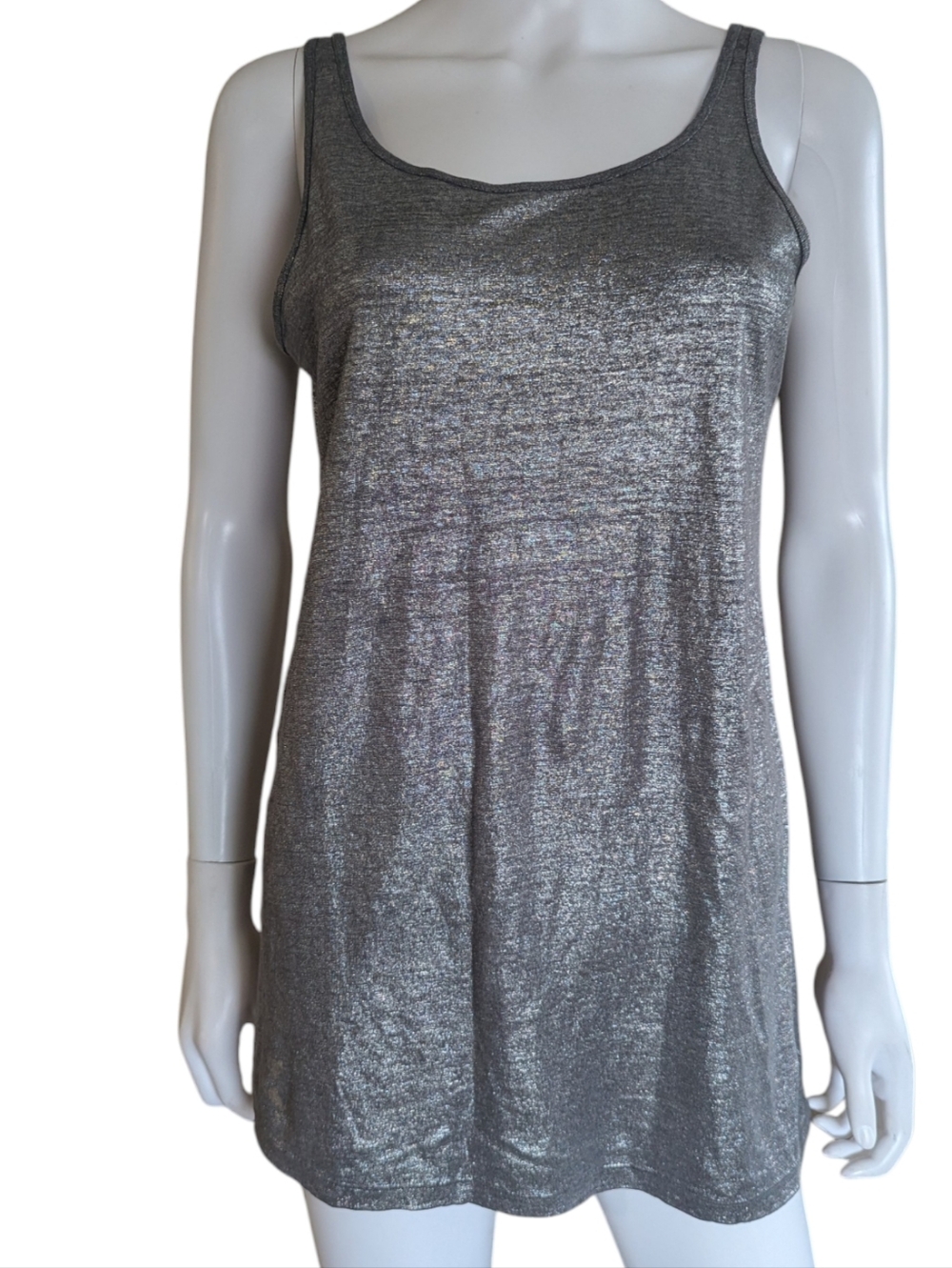Eileen Fisher Organic Linen Silver Metallic Scoop Neck Tank